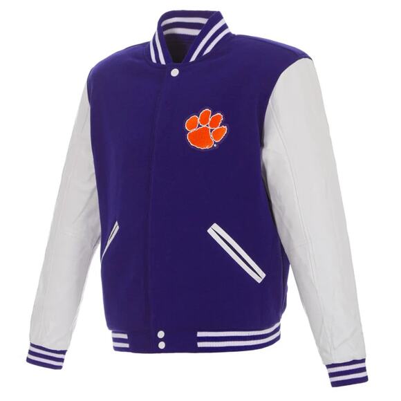 Clemson Tigers Reversible Fleece Jacket with Faux Leather Sleeves - Picture 3 of 6